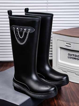 Japanese Style Women's New High-Top Fashion Outdoor Hiking Rain Boots, Non-Slip Waterproof Gardening/Kitchen/Camping/Fishing Galoshes