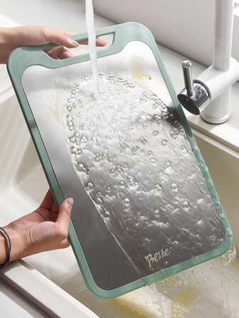 1pc Dual-Sided Stainless Steel 304 & Plastic Chopping Board, Multipurpose Large Non-Slip Pastry Board