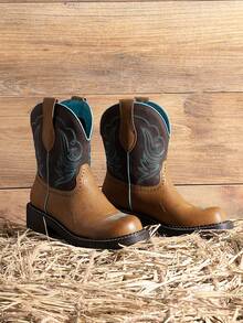 Women's Cowboy Western Ankle Booties, Thick Heel Slip-On Embroidered Square Toe Mid-Calf Fashion Boots, For Country Concerts, Rodeos, And Casual Outings,Autumn Winter Short Shaft Riding Boots - Lạc đà - Xem 8