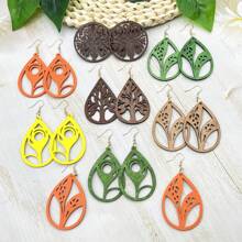 8-Pairs Set Modern Rustic Wooden Pendant Earrings For Women, Suitable For Vacation, Party, Celebration, Plant Design, Women Jewelry
