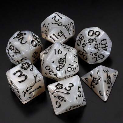 Juego de 7 dados con diseño de flor de ciruelo - Diseño exclusivo de dados poliédricos con patrón de flor de ciruelo para Dungeons & Dragons D&D RPG y juegos de rol, excelente para colección de dados o como regalo (Halloween, Navidad, Pascua).
