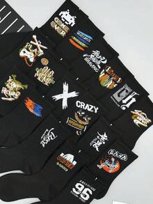 10 Pairs Random Graffiti Pattern Children's Socks, Black, Suitable For Daily Wear, Unisex - Multicolor - View 2