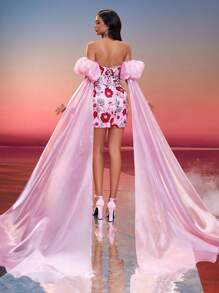 Anymoon Women's Floral Embroidered Patchwork Flowing Formal Gown, Elegant Maxi Dress