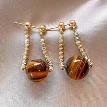 1 paire de boucles d'oreilles élégantes et rétro en pierre d'œil de tigre, pour femmes, convient pour les vacances, l'anniversaire, les rendez-vous, les bals, les fêtes, les mariages, les voyages, la tenue casual