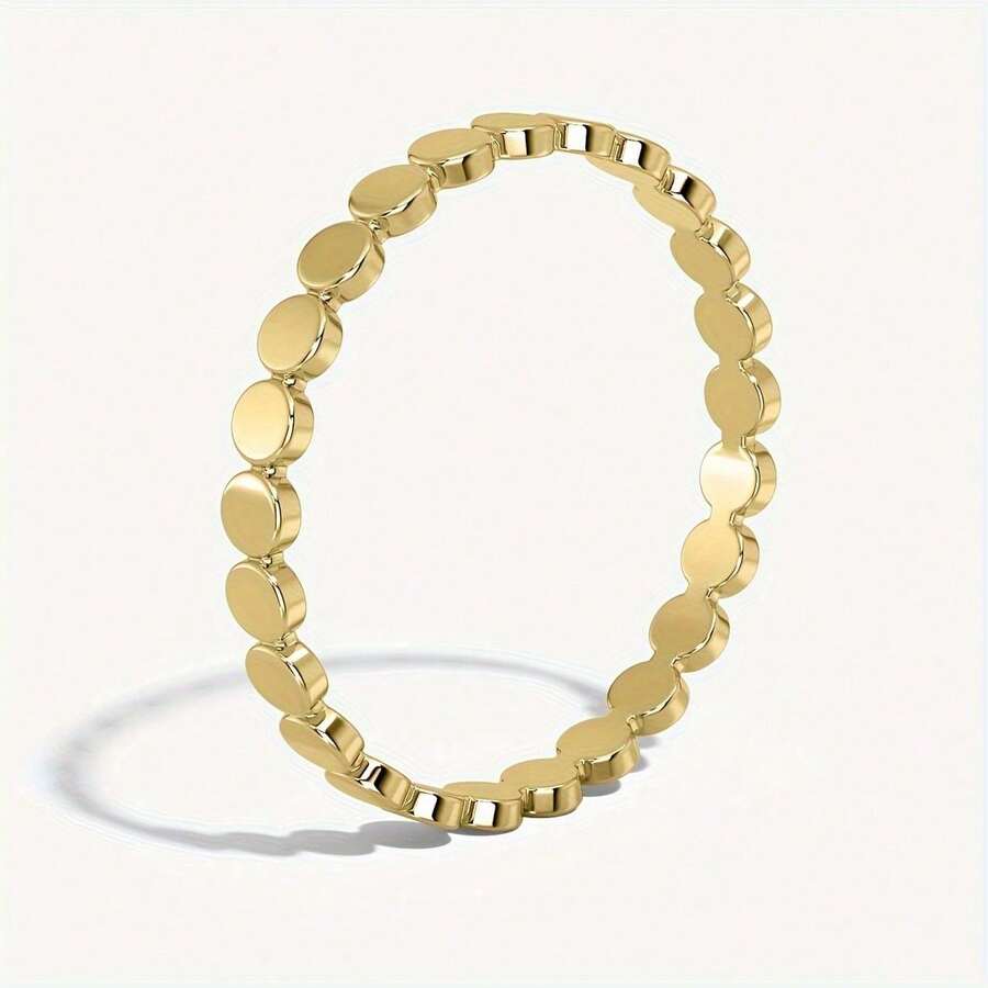 Delicate Everyday Jewelry, Golden/Silvery/Rose Golden Flat Bead Rings, Non Tarnish Circular Linked Rings, 1.5mm Band, Ball Stacking Rings, Gift For Her - Multicolor - View 1