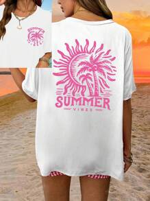 Plus-Size Letter-Printed Round Neck Casual Multi-Functional Short-Sleeved T-Shirt