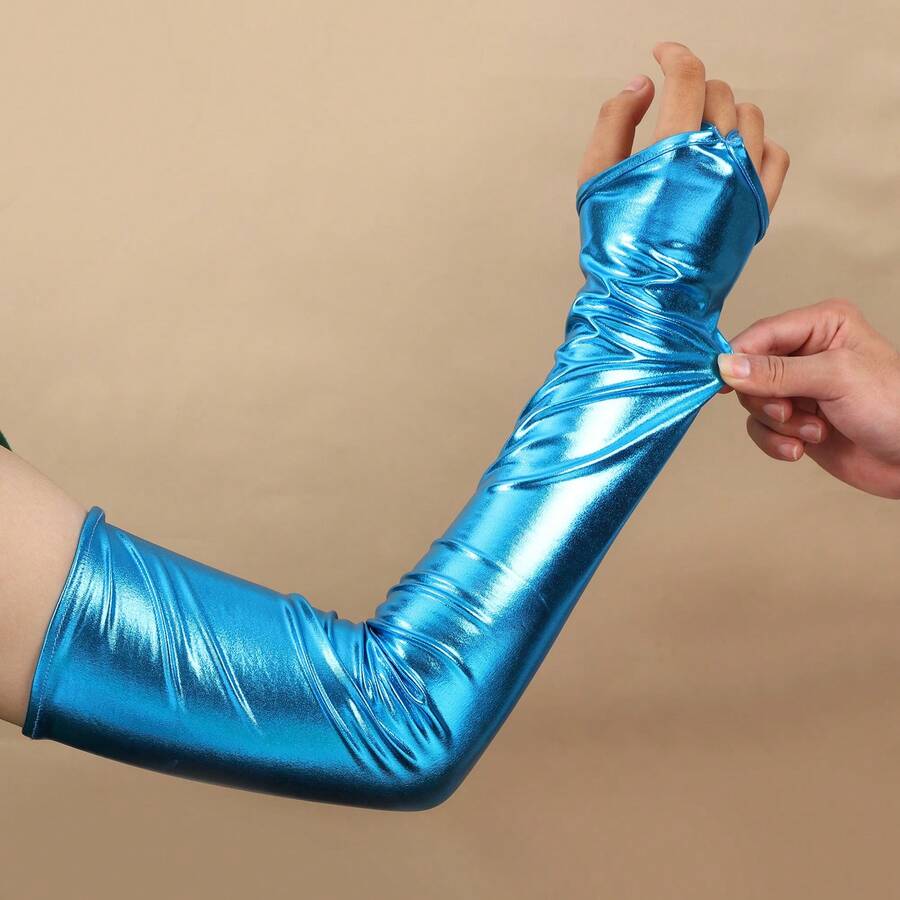 一对 19.29 英寸金属防紫外线臂套 - 夏季女士透气冰丝防晒袖套，适合骑行、跑步、户外活动、时尚且实用 - 彩色 - 查看 1