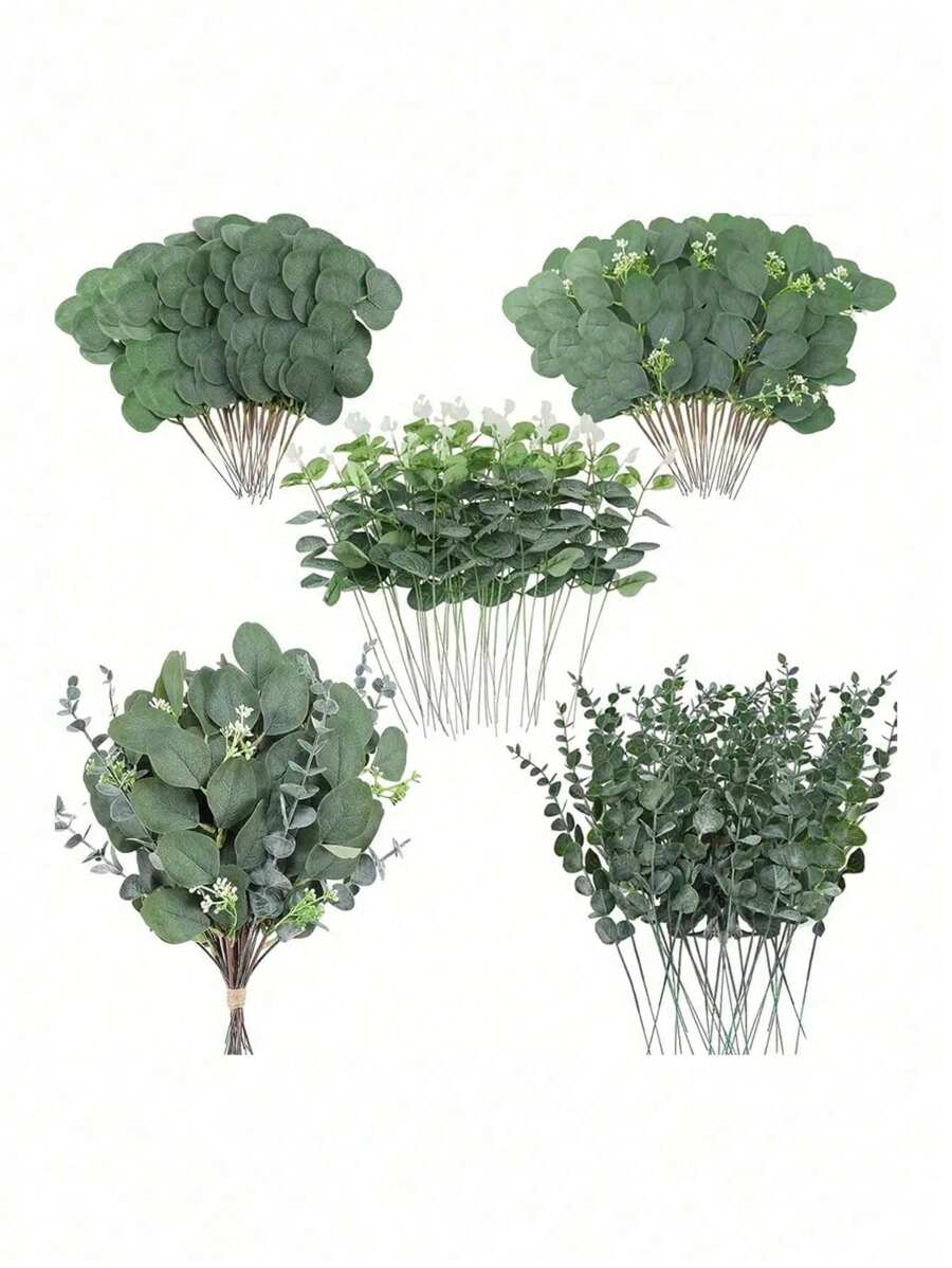 30/60Pcs 4 Kinds Artificial Mixed Green Eucalyptus Leaves Stems Artificial Silver Dollar Eucalyptus Leaves Faux Greenery Spray Fake Plants For Wedding Bouquet Centerpieces Flowers Arrangement Decor