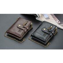 Leather Wallet With Chain For Men And Women, Anti-Theft - Black - View 3