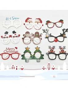 9pcs,Holiday Christmas Glasses - Santa Claus, Reindeer, Snowmen And Tree Designs - Suitable For Holiday Parties, Birthdays And Weddings - High-Quality Paper Photo Props, Christmas Decorations