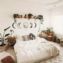 5pcs Moon Phase Mirror Set Scandinavian Natural Decor Wall Decorative Mirror Home Decor Bohemian Moon Mirror For Living Room Bedroom Acrylic Mirror Not Real Mirror Black - 米色 - 查看 5