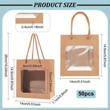 5/10/20/30pcs Kraft Paper Gift Bags With PVC Transparent Window And Handle, Gift Packaging Bags For Birthday Wedding Party Flower Shop Christmas