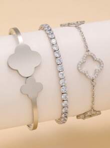 Pulsera de acero inoxidable con trébol de cuatro hojas de circonita en estilo retro personalizado, joyería de uso diario para mujeres