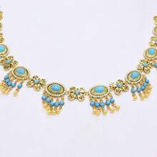 1 pièce Best-seller Chaîne de taille en fausse turquoise, bijou de corps sexy à cristaux multicouches avec gland, style vintage