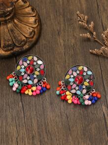 FANYINAN 1 par de pendientes de lujo de estilo retro de Europa y Estados Unidos, de aleación de zinc con diamantes de colores exagerados y exóticos, estilo de corte de lujo para damas