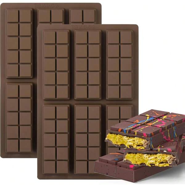 2 Pack Chocolate Bar Mold - Non-Stick Chocolate Molds, Energy Thick Candy Bar Mold Wax Melt Mold Wax Melt Mold
