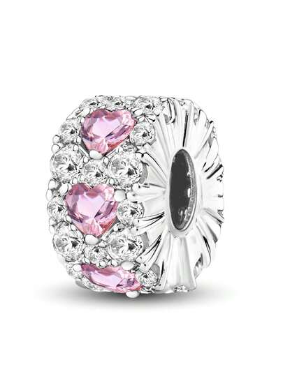 1 件时尚 925 纯银心形锆珠饰物适合女士手链手镯 DIY 珠宝制作和日常服装搭配珠宝装饰适合女孩家庭作业和学习辅助工具