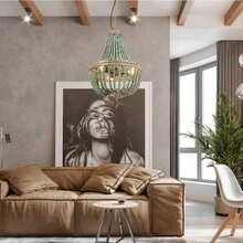 3-Lights Wood Beaded Chandelier, Rustic Vintage Farmhouse Pendant Light,Boho Light Fixtures Bohemia Blue Beach Ceiling Light For Living Room, Bedroom, Kitchen Island - 美規A型插(110-127V) - 查看 6
