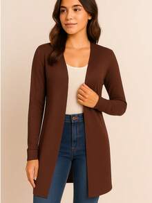 Women's Ribbed Knit Cardigan Style And Comfort For Winter - 鏽棕色 - 查看 3