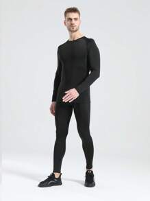 Autumn/Winter Men's Athletic Base Layer Set, Knitted Fabric, High Stretch Suitable For Sports, Fitness