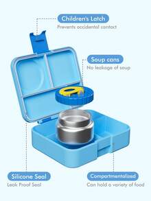 Meoky Bento Lunch Box with 9oz Soup Thermo – Leakproof 4-Compartment Food Container with Insulated Hot Food Jar, Ideal for School, Office, Travel, and Picnics - 藍色 - 查看 2