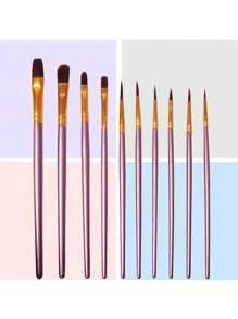 10PCS/5PCS Four Season Universal 10 Round Flat Head Pointed Brush Nylon Hair Artist Acrylic Paint Brush Suitable For Acrylic Oil Painting Watercolor, Facial Nail Art, Micro Section Painting And Rock Painting, Black Oil Painting Brush Red Pole Nylon Hair Oil Painting Brush Watercolor Brush Watercolor Brush Children's Painting Brush Macaron Color Matching Halloween Party Painting Tool Gift