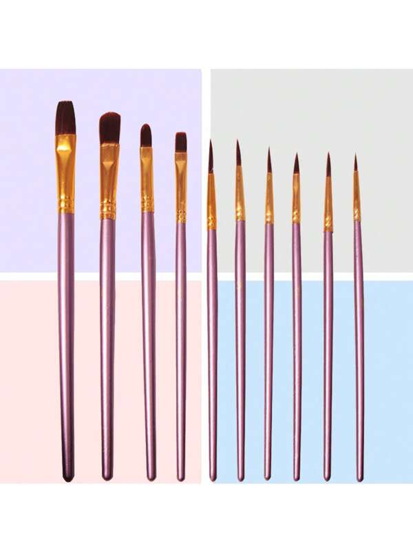 10PCS/5PCS Four Season Universal 10 Round Flat Head Pointed Brush Nylon Hair Artist Acrylic Paint Brush Suitable For Acrylic Oil Painting Watercolor, Facial Nail Art, Micro Section Painting And Rock Painting, Black Oil Painting Brush Red Pole Nylon Hair Oil Painting Brush Watercolor Brush Watercolor Brush Children's Painting Brush Macaron Color Matching Halloween Party Painting Tool Gift