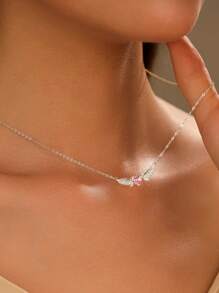 BALMORA 1 Stück luxuriöse S925 Sterling Silber Engelflügel Liebe Halskette für Frauen, süße rosa Zirkonia Schlüsselbein Kette für Mädchen, als tägliches Tragegert oder Geburtstagsgeschenk