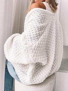Women's Oversized Cute Crochet Cardigan Casual Lightweight Hollow Out V Neck Open Front Sweater - trắng - Xem 3