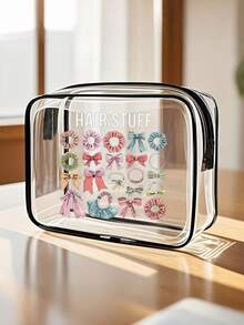 发饰 PVC 盥洗包，带拉链封口的 PVC 旅行收纳袋 - 轻便防褪色化妆和盥洗包，适合女士和女孩，TSA 认证便携式化妆包，易擦拭设计，技术娴熟的收纳袋 | 现代美学 | 防褪色材料旅行必需品假期暑假返校学校用品包用于学校洗漱包旅行防水盥洗包用品 - 彩色 - 查看 1