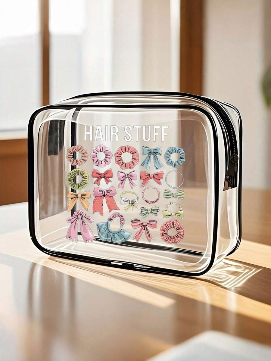 发饰 PVC 盥洗包，带拉链封口的 PVC 旅行收纳袋 - 轻便防褪色化妆和盥洗包，适合女士和女孩，TSA 认证便携式化妆包，易擦拭设计，技术娴熟的收纳袋 | 现代美学 | 防褪色材料旅行必需品假期暑假返校学校用品包用于学校洗漱包旅行防水盥洗包用品 - 彩色 - 查看 1