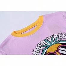 Girls Pure Cotton Summer Pjs Size 2T-14Years, Little Girls Short Sleeve 4-Piece Sleepwear Kids Toddler Pajamas Set - 有趣的西瓜和鳳梨 - 查看 4