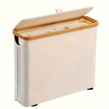 1 pieza Caja de pañuelos cubierta de bambú - Capacidad grande para 9 rollos, organizador de baño elegante con tabillas de madera, adecuado para baños modernos, cesta multiusos | Diseño de estética natural | Textura similar a tela, contenedor de almacenamiento de papel higiénico