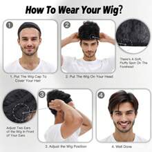 Short Brown Wigs For Men Curly Layered Natural Looking Side Part Hair Heat Resistant Synthetic Wigs With Wig Cap A Greyish-White Men's Wig