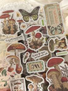 20sheets Vintage Sticker Book Plant, Mushroom & Farm House Series Made Of Pvc And Washi Material For Ins Style Retro Hand Account Diy Decorative Decals Papercraft Collage Scrapbooking Sticker Book School Supplies,Back To School