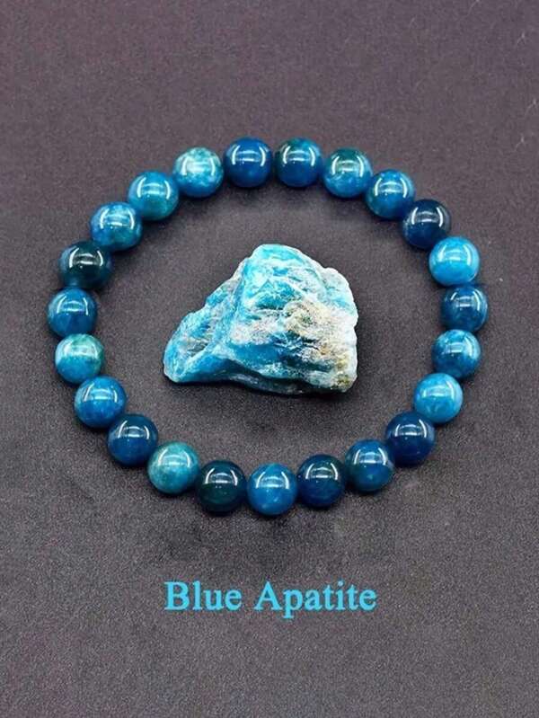 1pc/Natural Blue Apatite Beaded Bracelet, Bohemian Elegance Style,Unisex Gemstone Jewelry, Crystal Healing & MeditationAccessory, Boss Day & Employee Appreciation Gift