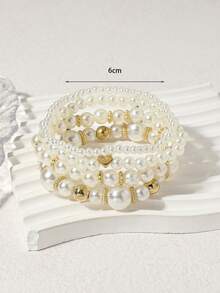 Set de 4 piezas de pulseras elegantes y vintage con cuentas de perlas falsas de ABS
