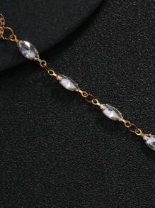1pc New Minimalist Elegant Summer Fashion Rhinestone Hand Chain & Finger Ring Bracelet For Women