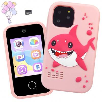 لعبة هاتف ذكي للأطفال شاشة لمس 2.8 بوصة، غطاء واقي جميل، كاميرا مزدوجة للصور والفيديو، ألعاب تعليمية ممتعة ومشغل موسيقى، هدية مثالية للأولاد والبنات من عمر 3-12 سنة في عيد الميلاد وعيد الطفل (مع بطاقة 32 جيجا)