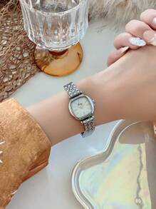 1pc Stainless Steel Strap Women Square Bracelet Watch, Elegant & Versatile, Shell Dial, Multi-Function, Suitable For Daily Wear