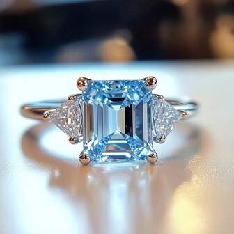 1pc Elegant Silver-Plated Engagement/Wedding Ring Set With Blue Square Synthetic Cubic Zirconia, Suitable For Weddings, Parties, Daily Wear, And An Ideal Gift For Valentine's Day Or Anniversary