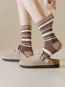 Sports Outdoor 5 Pairs Breathable Sports Striped Women's Street Socks Versatile Mid Tube Striped Socks Spliced Sasual Socks