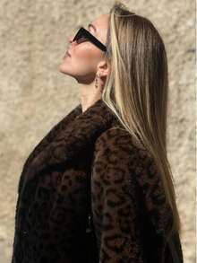 TRAFZA 女式人造毛皮优雅外套休闲奢华纯色外套保暖超大女士时尚街头长袖夹克 - 豹紋 B - 查看 8