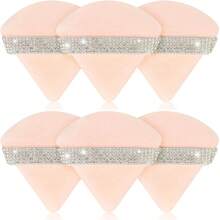 12/6/3 Pcs Luxurious Diamond Powder Puffs - Soft, Dual-Sided Velvet & Suede Texture,Triangle Makeup Puffs, Soft Air Cushion Sponge With Rhinestone Accents, Wet Dry Cosmetic Foundation Blender Makeup Sponge For Under Eye,Foundation Application, Gentle On All Skin Types, Shiny Rhinestone Gift
