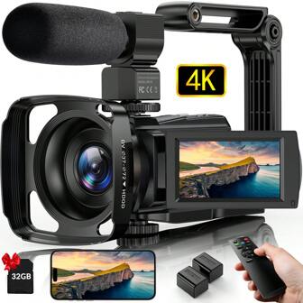 Nicamery 4K Video Camera 48.0MP Photography Camera With 3.0" IPS Display, Capacitive Touch Screen, 270° Rotation, WiFi Transfer, 16X Digital Zoom, IR Fill Light, Microphone, Remote Control And 2 Batteries, 32G SD Card