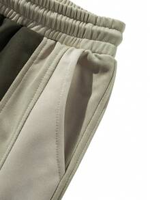 Men's Casual Contrast Color Drawstring Waist Straight Leg Pants, Fall - Apricot - View 5