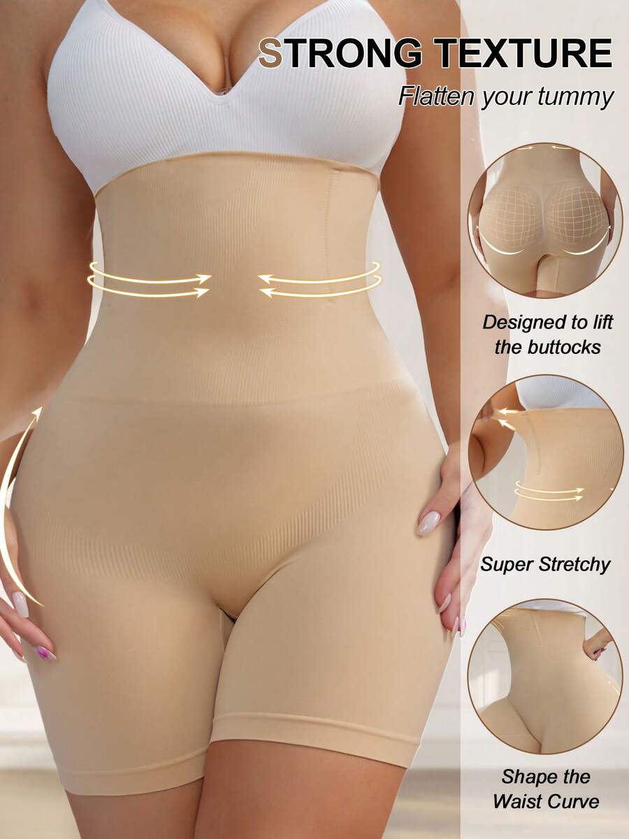 Plus Size Shaping Shorts Seamless Tummy Control Pants - Apricot - View 1