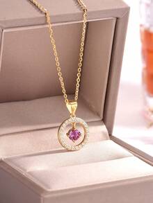 1 件 S925 纯银紫色锆石圆形吊坠项链，女士优雅锁骨链，轻盈奢华推荐礼物吊坠项链