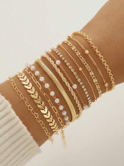 Set de 12 pulseras con colgante de corazón y flecha de perlas y , estilo minimalista y elegante, regalo para novia/amiga, adecuado para uso diario, viajes, eventos