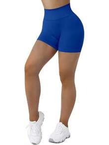 Seamless High Waisted Booty Shorts For Workout - 3" Azul Real - Ver 4